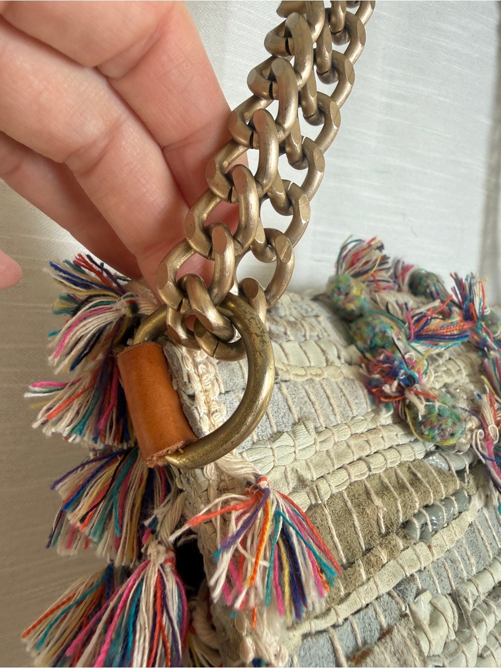 Kooreloo Woven Tassel Crossbody Bag Gray Multi Fringe Chain Designer Handbag - Picture 15 of 17